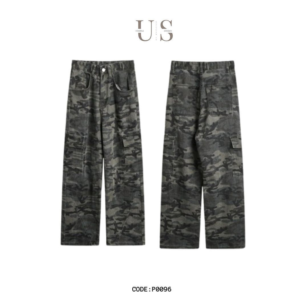P0096 America Vintage VIBE Style Camouflage pocket straight loose long pants