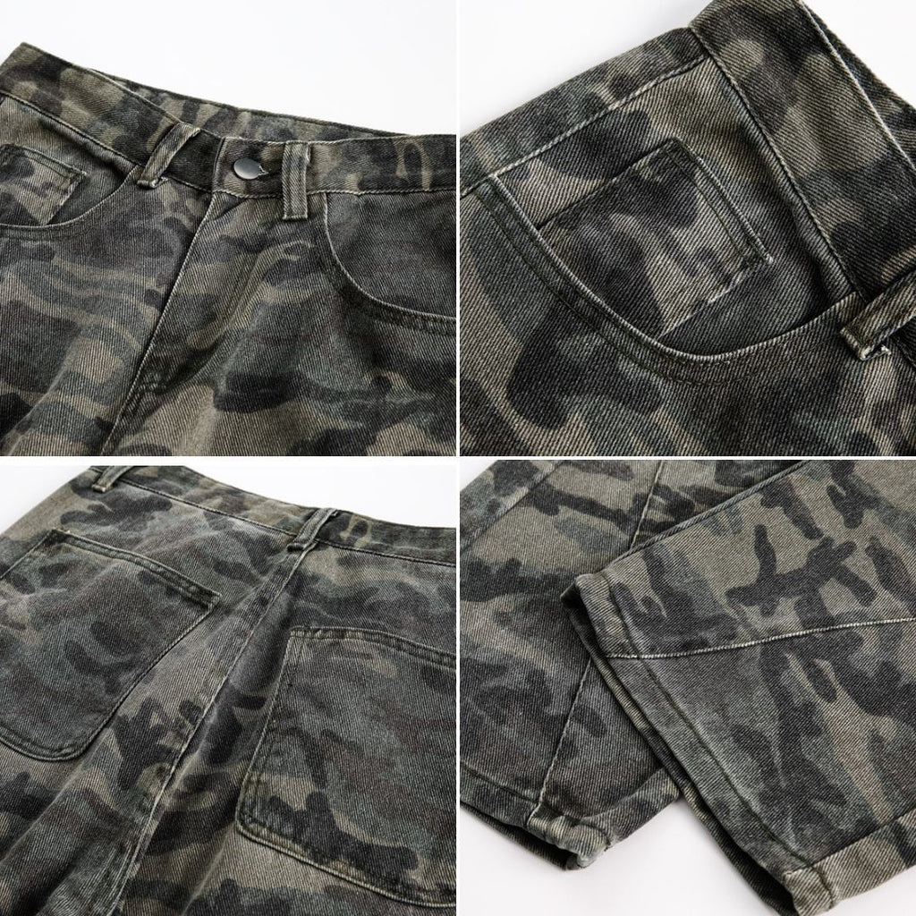 P0096 America Vintage VIBE Style Camouflage pocket straight loose long pants
