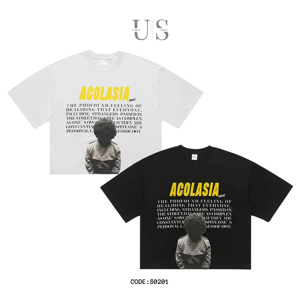 S0201 American retro portrait letter print loose boxy Tee