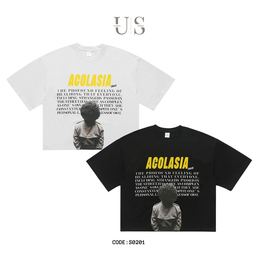 S0201 American retro portrait letter print loose boxy Tee