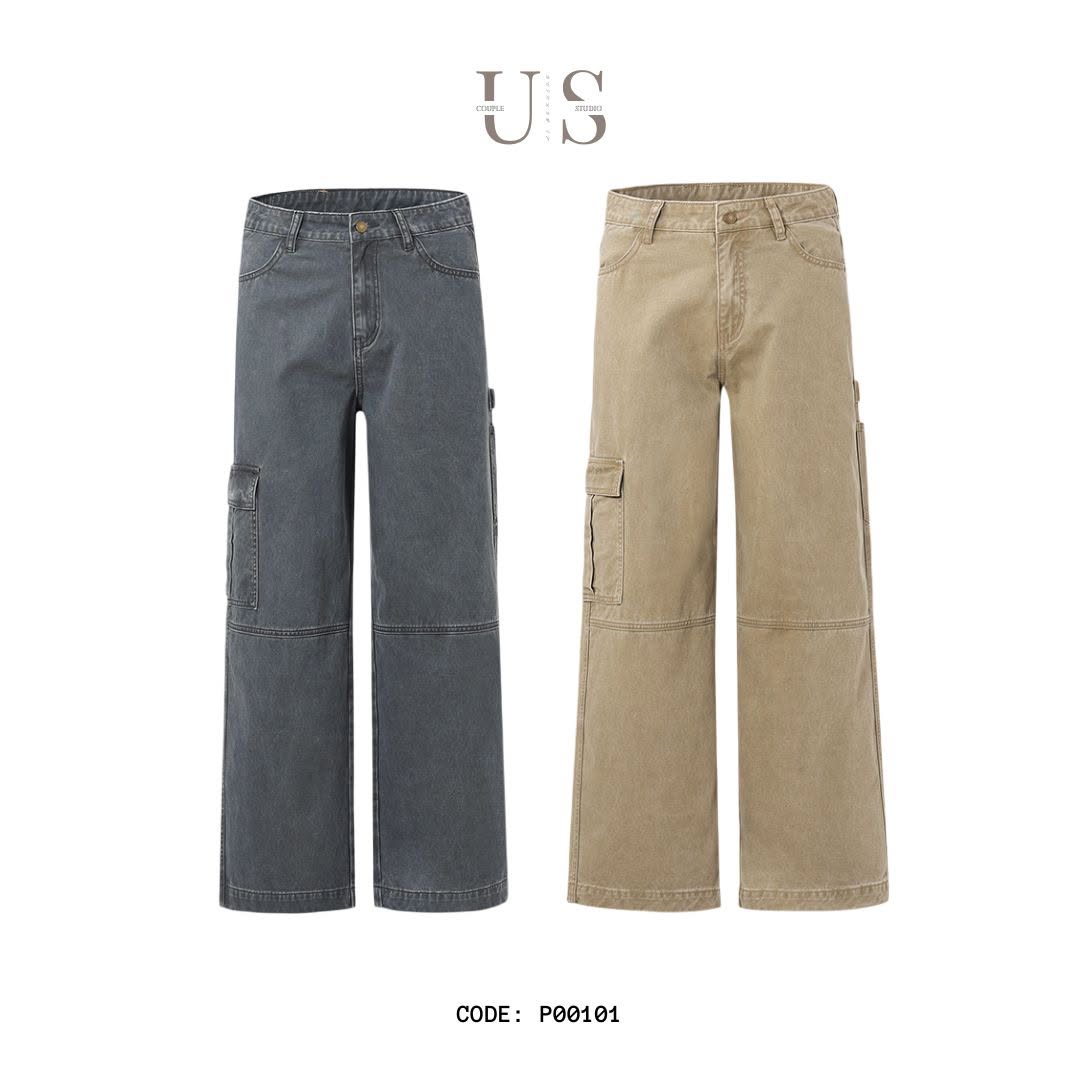 P0101 America Style Vintage Design Oversize straight Cargo Pants