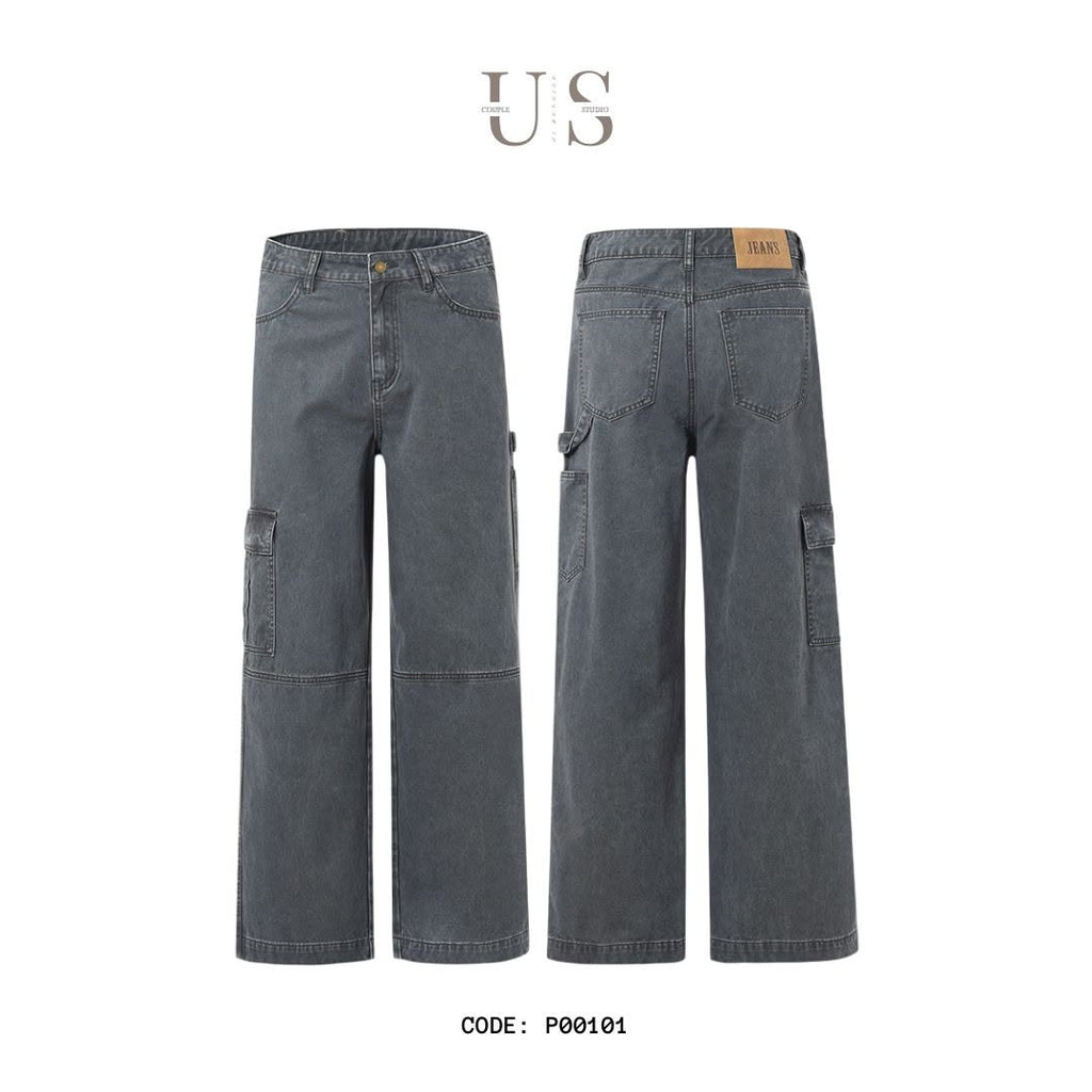P0101 America Style Vintage Design Oversize straight Cargo Pants