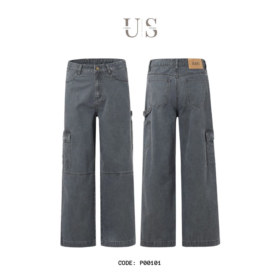 P0101 America Style Vintage Design Oversize straight Cargo Pants