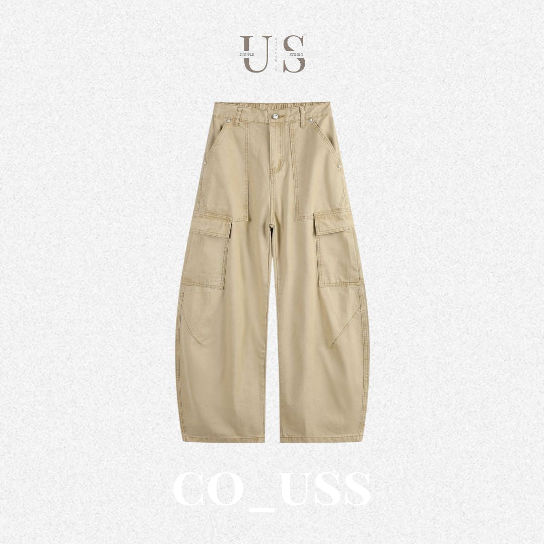 P0174 American pure cotton straight pocket overalls loose wide-leg casual jeans trend