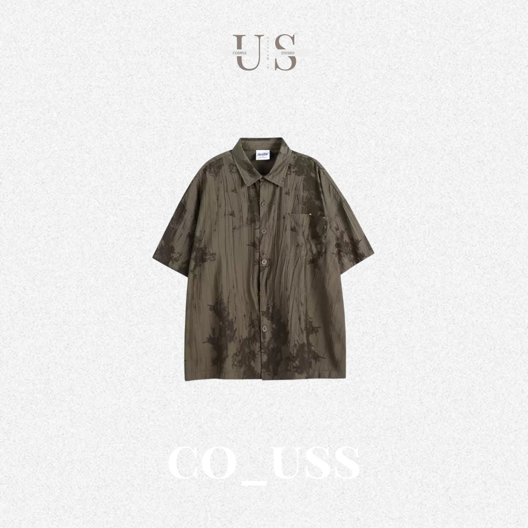 S0412 New Chinese Retro Ink Painting Design Niche Trendy Brand Loose Short-Sleeve Shirts