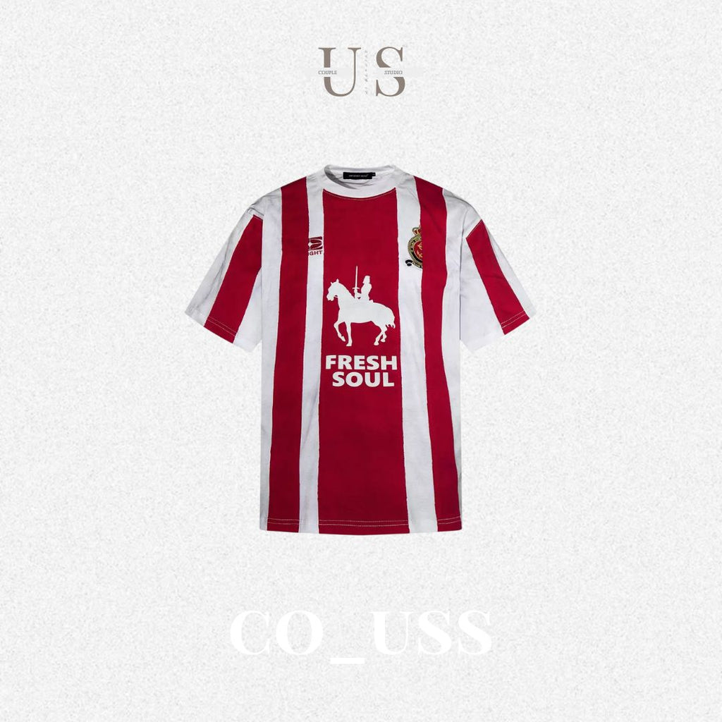S0465 American striped equestrian print soccer jersey style short-sleeved T-shirt