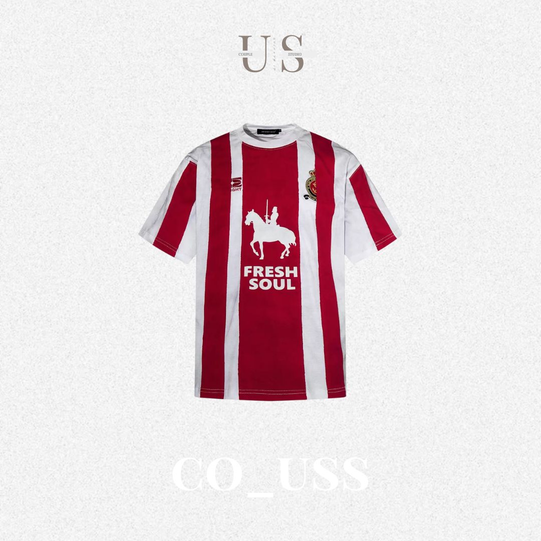 S0465 American striped equestrian print soccer jersey style short-sleeved T-shirt