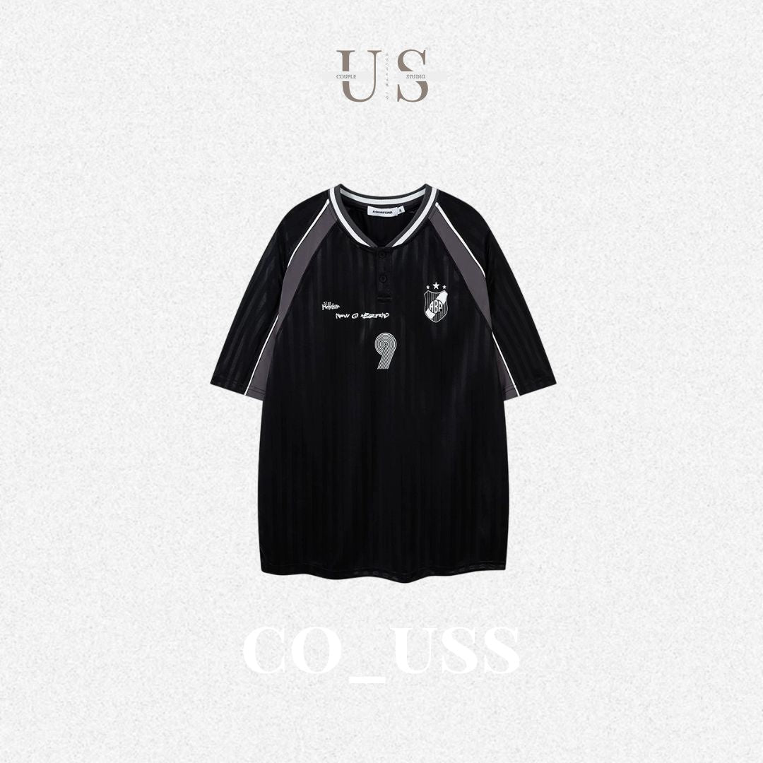 S0325 American trendy high street jersey style V-neck short-sleeved T-shirt