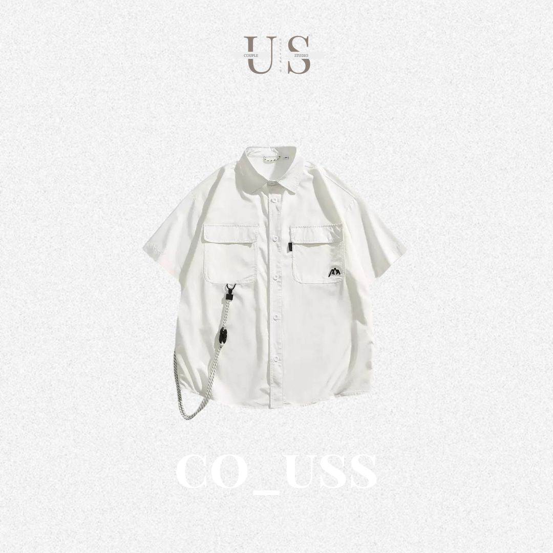 S0366 Outdoor Mountain Camping Style Jacket Vintage Work Shirt Loose Men's Short Sleeve Shirt