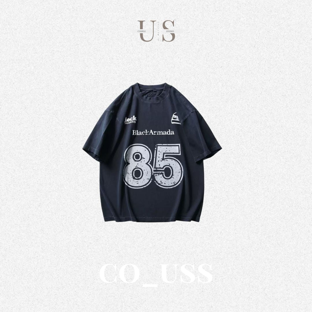 S0407 American retro letter print color-blocked short-sleeved T-shirt