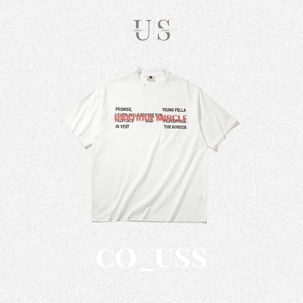 S0341 American retro letter print round neck short sleeve T-shirt