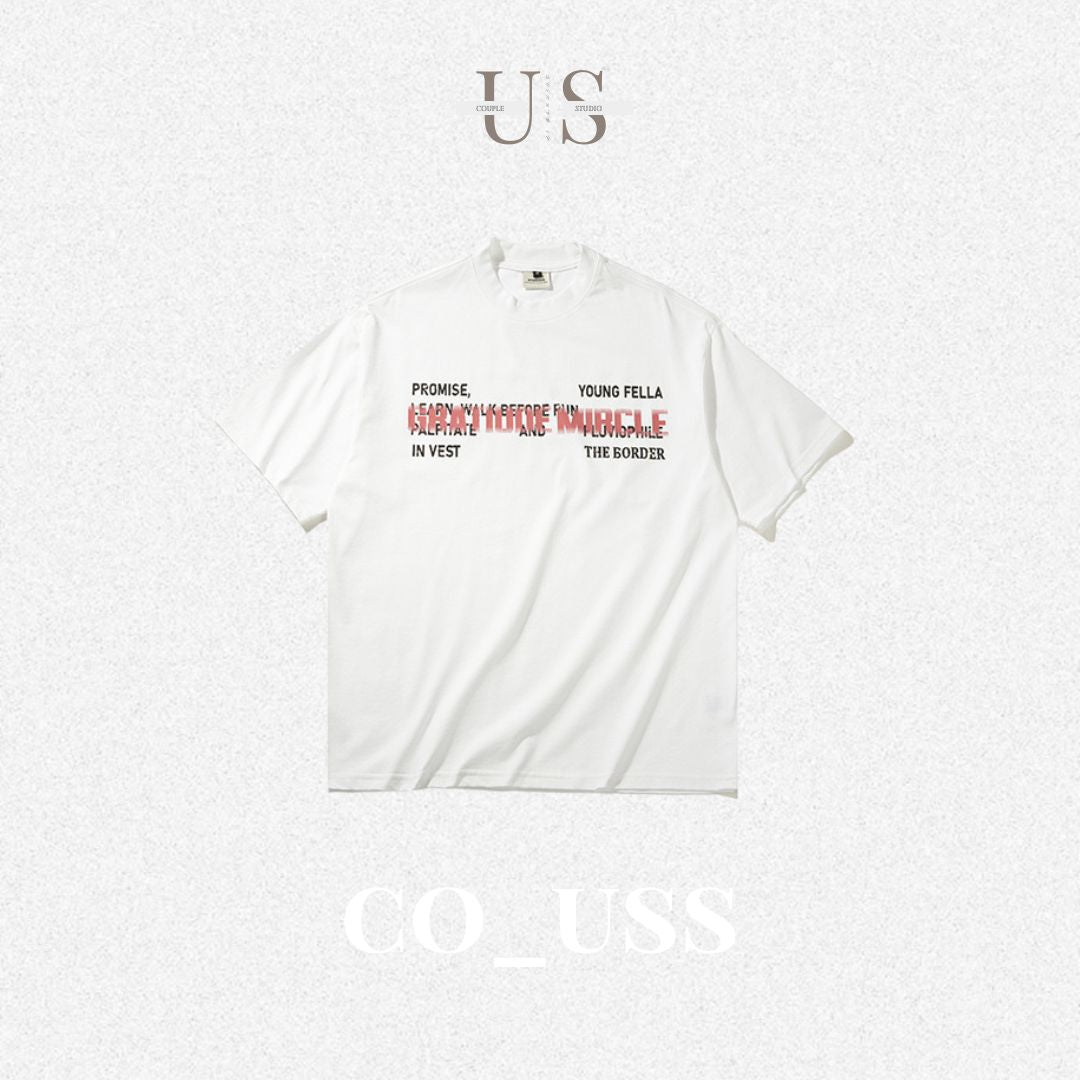 S0341 American retro letter print round neck short sleeve T-shirt