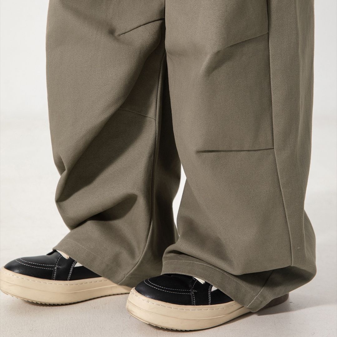 P0164 American retro pleated structure machete new style silhouette trendy casual pants loose straight long pants