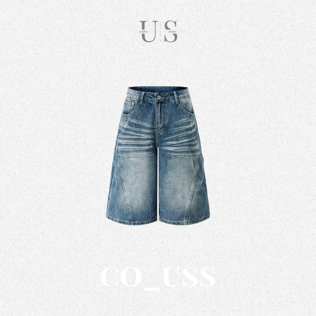 P0243 American Retro Deconstructed Cropped Denim Shorts
