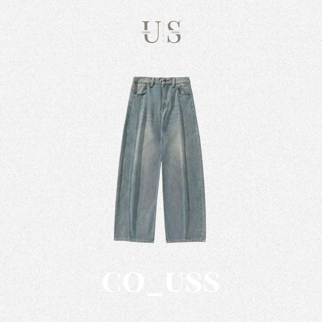 P0205 American vintage distressed washed and patchwork design jeans