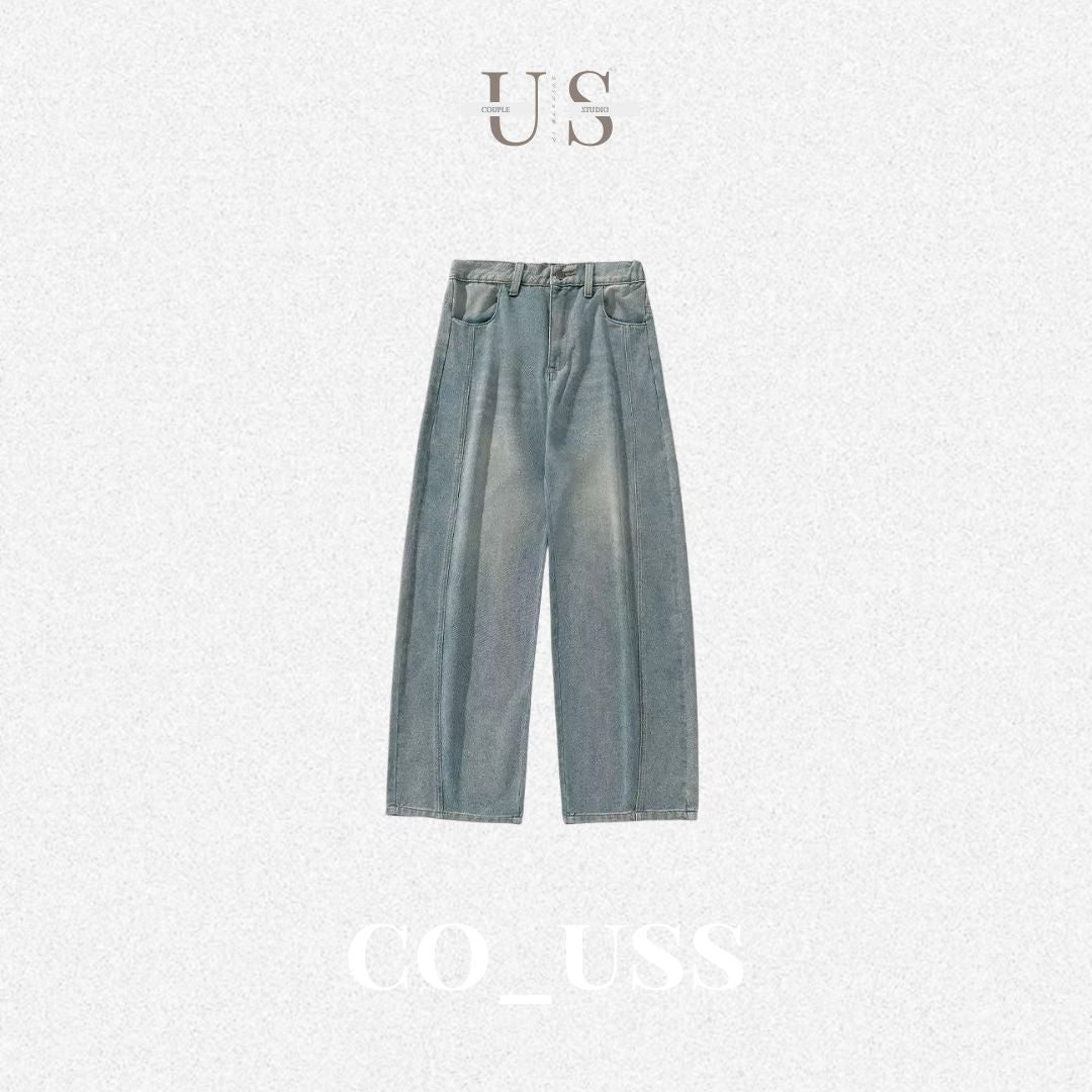 P0205 American vintage distressed washed and patchwork design jeans