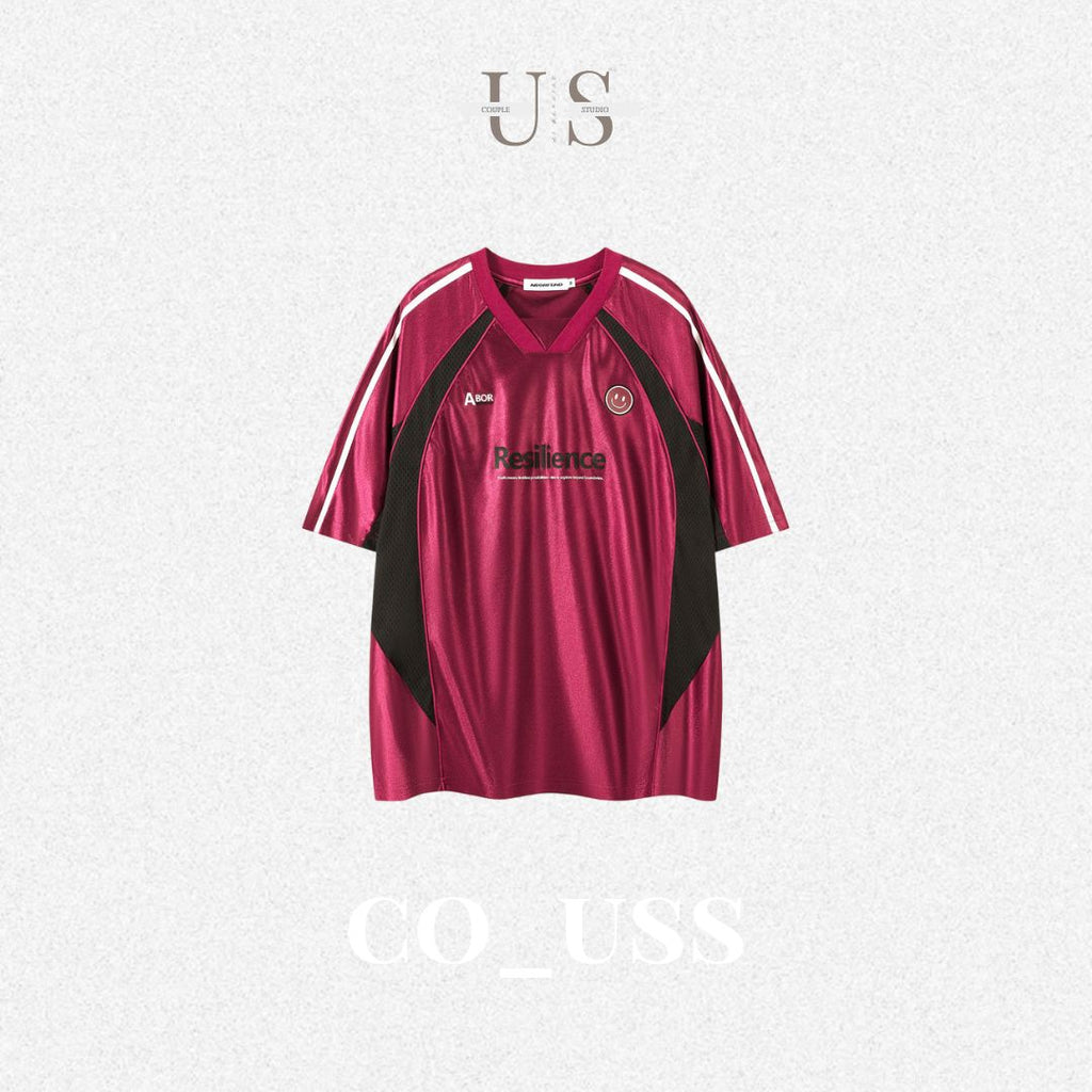 S0359 American style sports oversize V-neck spliced mesh quick-drying short-sleeved T-shirt