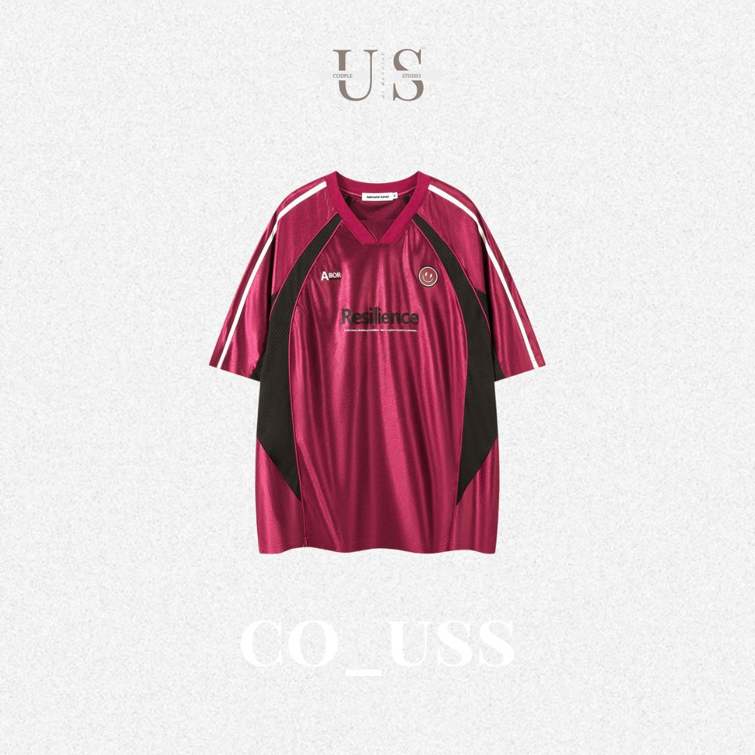 S0359 American style sports oversize V-neck spliced mesh quick-drying short-sleeved T-shirt