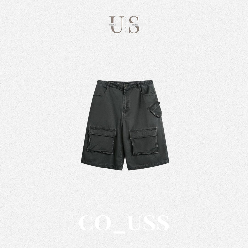 P0158 Japanese style Vintage large pocket cargo shorts