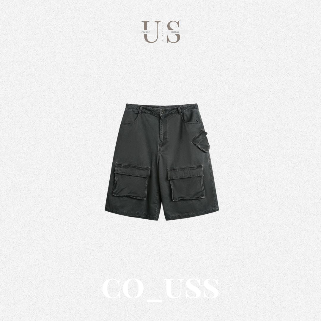 P0158 Japanese style Vintage large pocket cargo shorts
