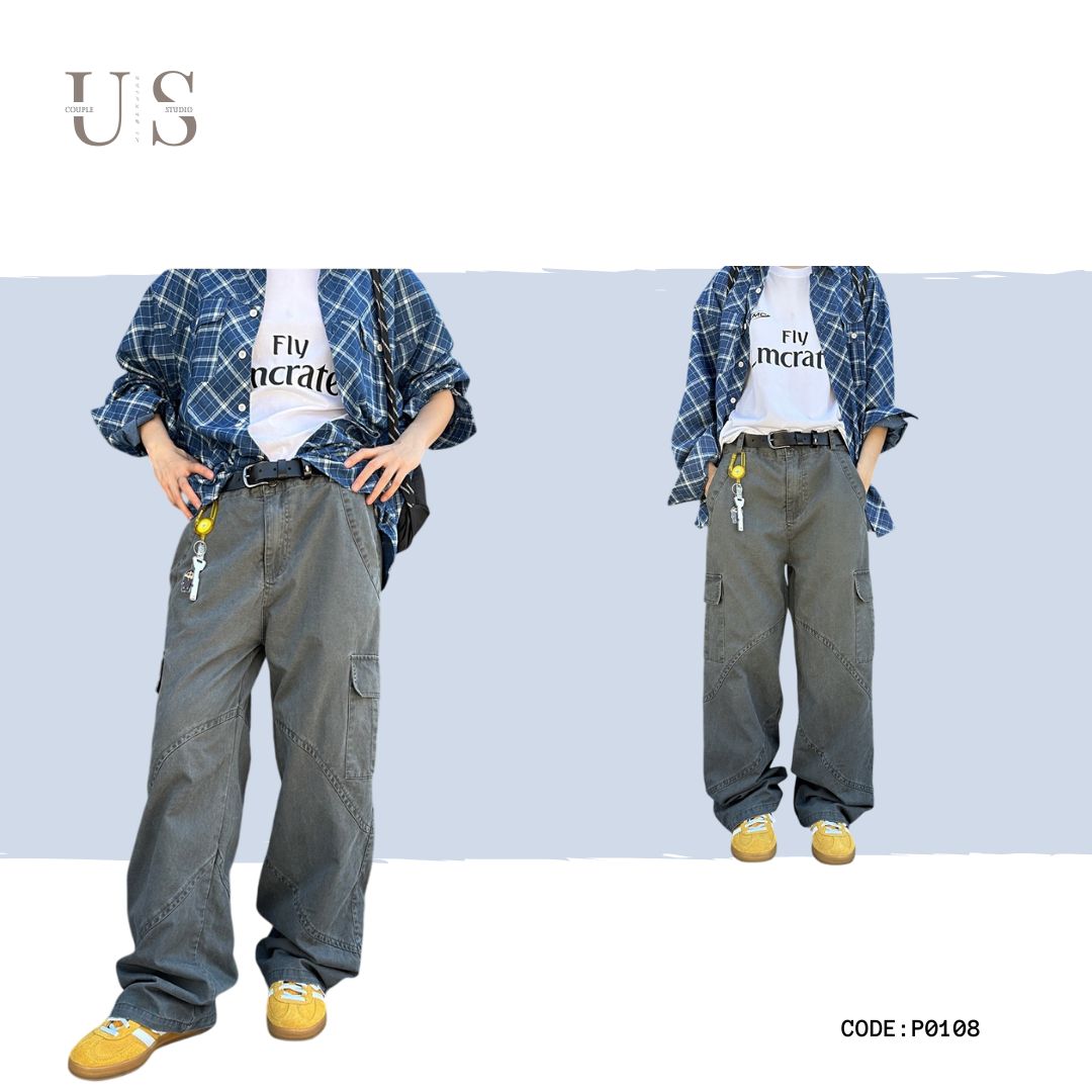 P0108 American retro washed distressed pocket straight casual Cargo Pants