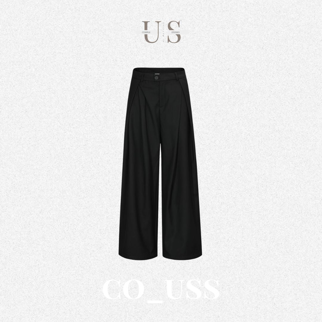 P0163 American Retro Unisex Trendy Pleated Deconstructed Design Men's Loose Fit Casual Trousers
