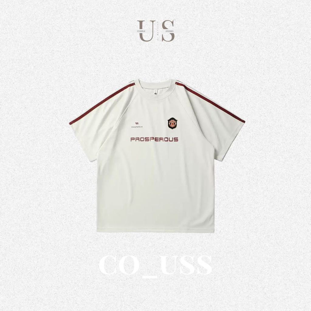 S0387 American-style loose-fitting patchwork T-shirt Available: Black | White | Grey | Red