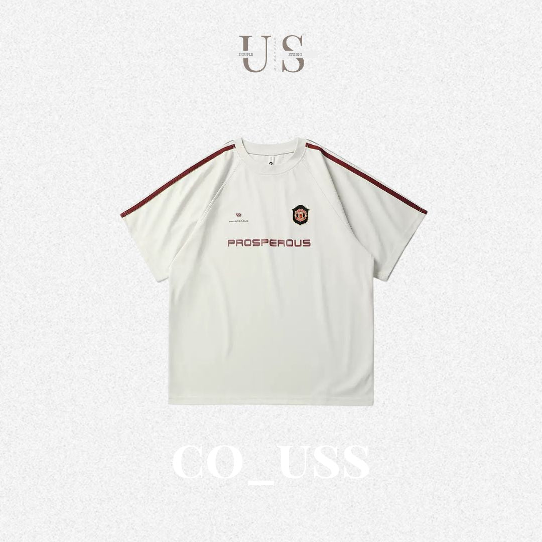 S0387 American-style loose-fitting patchwork T-shirt Available: Black | White | Grey | Red