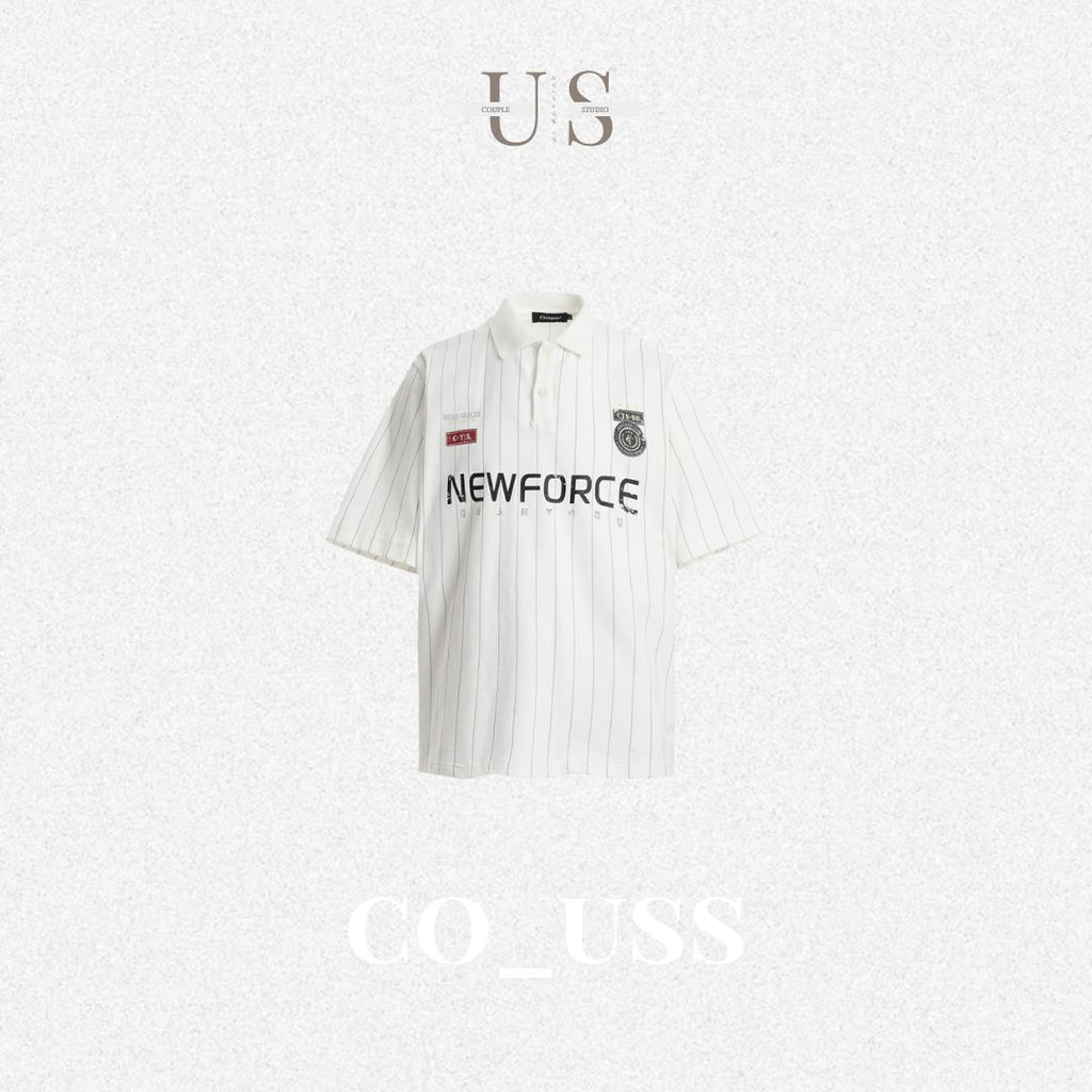 S0345 Vertical Stripe Letter Print Short-sleeved Polo Shirt