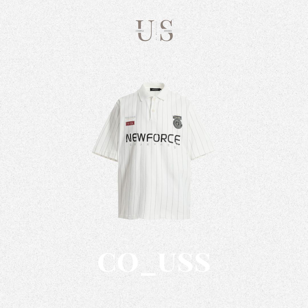 S0345 Vertical Stripe Letter Print Short-sleeved Polo Shirt