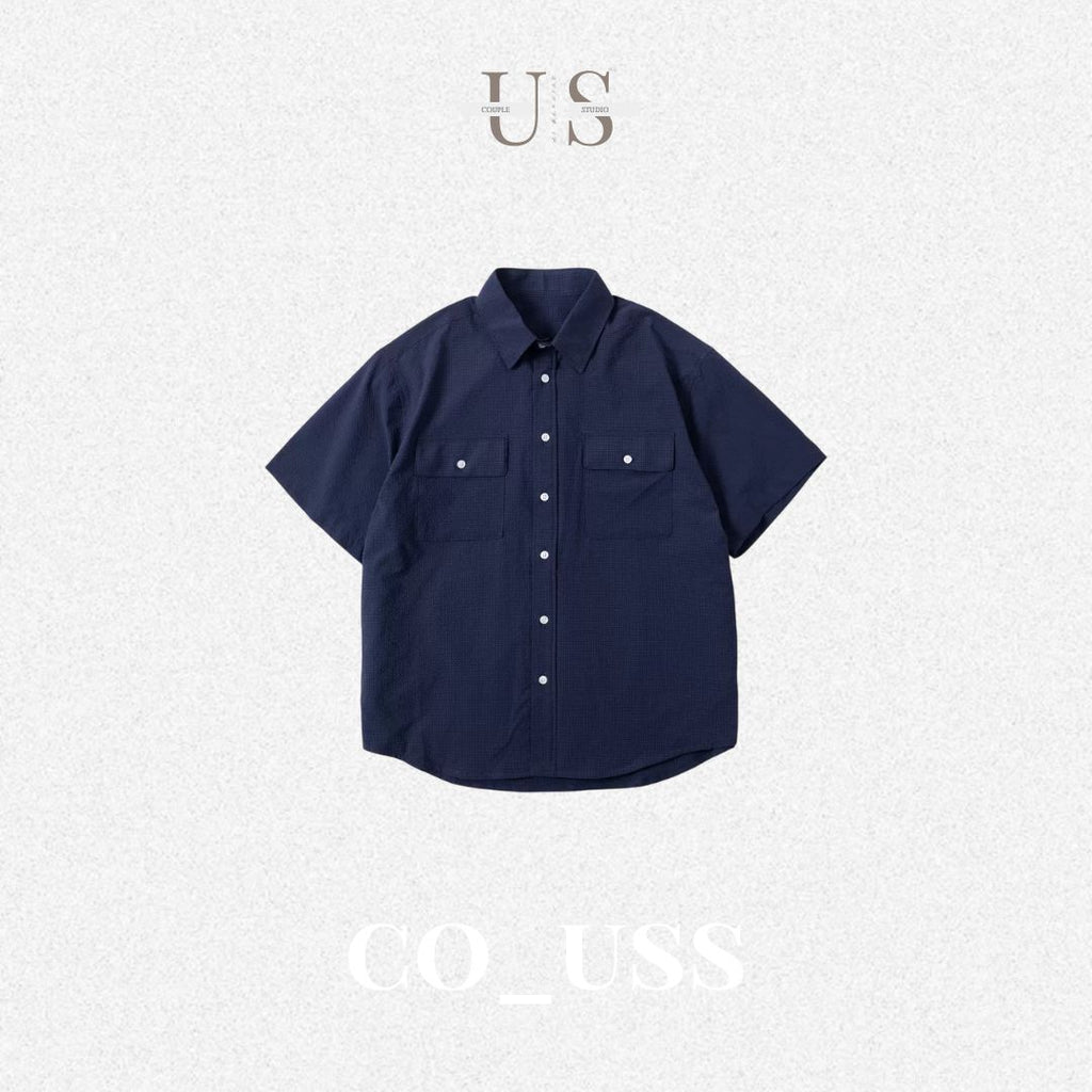 S0422 Japanese-style DuPont Sorona bubble fabric cool quick-drying loose-fitting short-sleeved five-point shirt