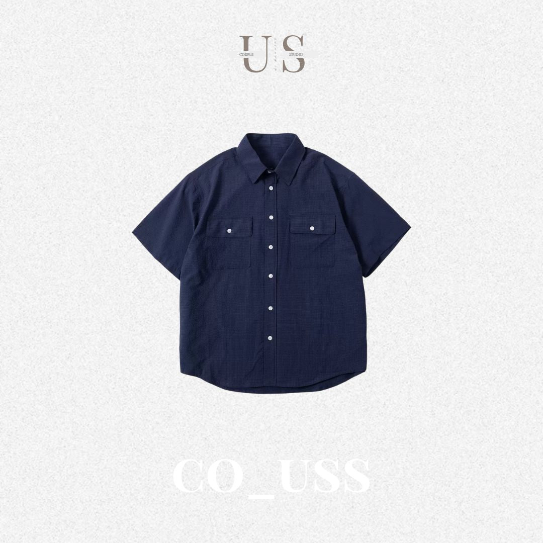 S0422 Japanese-style DuPont Sorona bubble fabric cool quick-drying loose-fitting short-sleeved five-point shirt