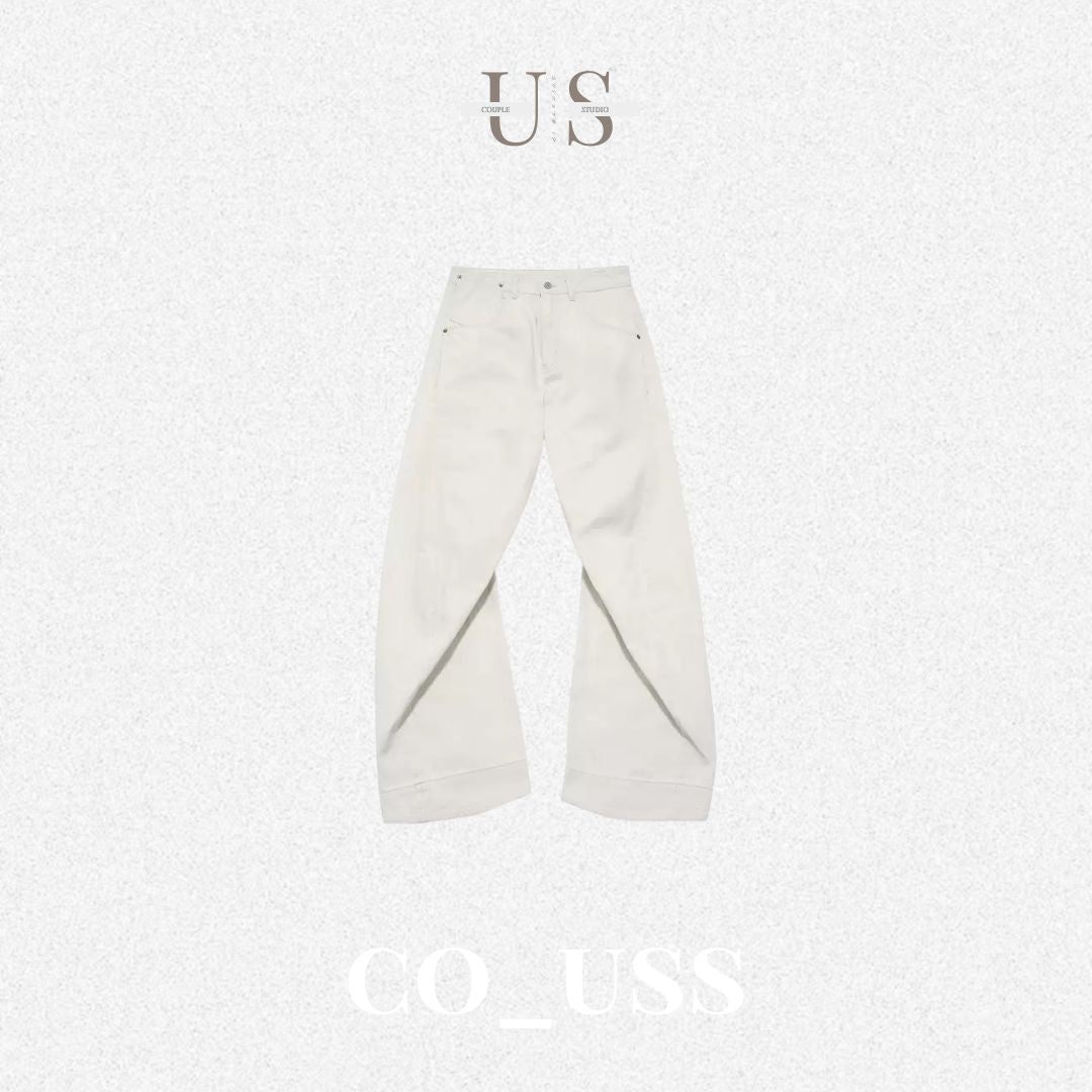 P0185 American-style washed 3D retro distressed curved trousers