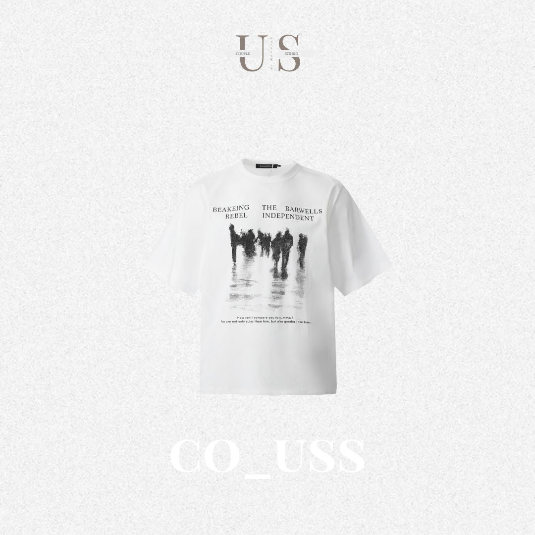 S0347 American Style Retro Simple Printed Loose Short Sleeve T-Shirt