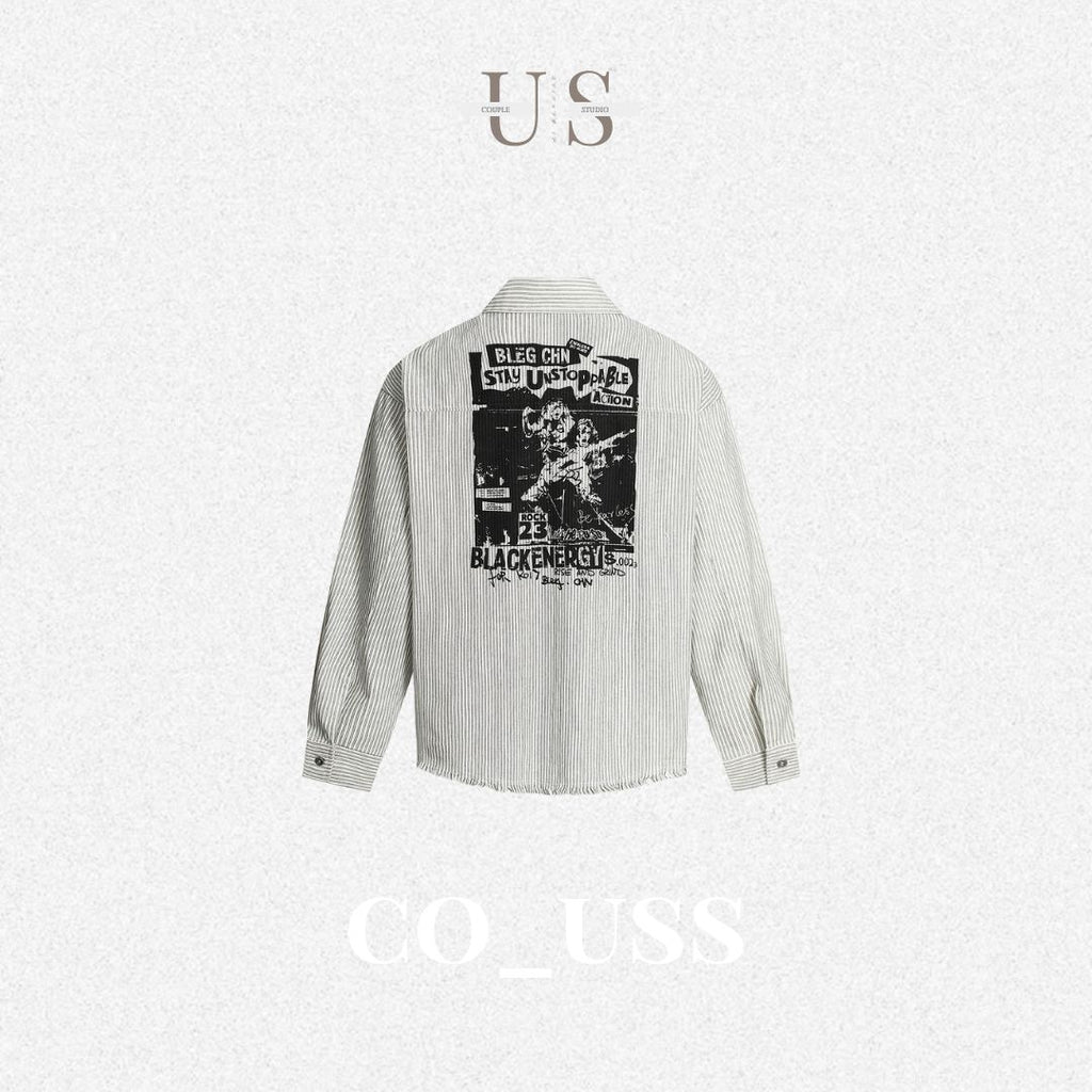 S0352 American retro abstract print striped long-sleeved shirt