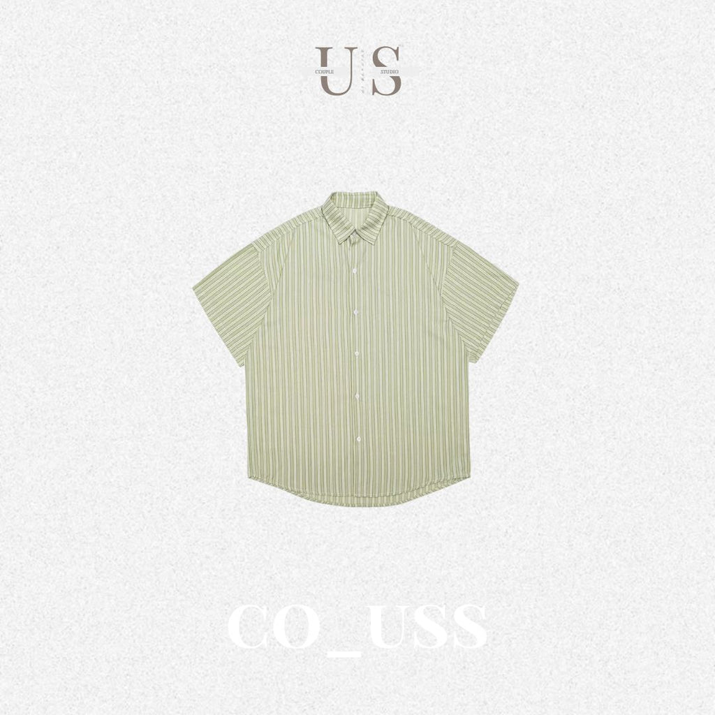 S0470 Japanese-style striped letter embroidered short-sleeved shirt