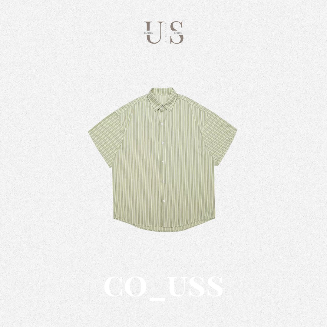 S0470 Japanese-style striped letter embroidered short-sleeved shirt