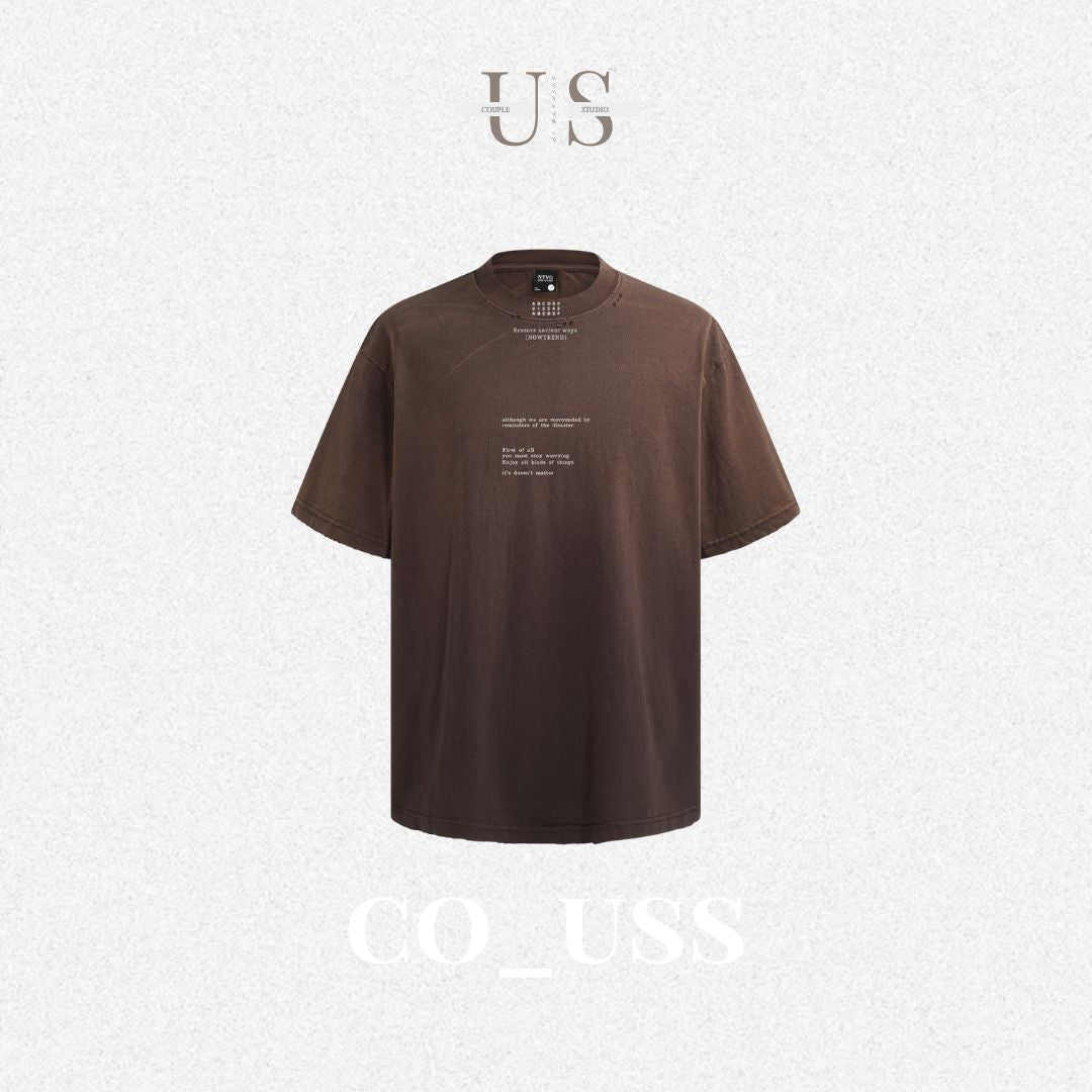 S0335 American style high-grade gradient color letter destruction short-sleeved T-shirt