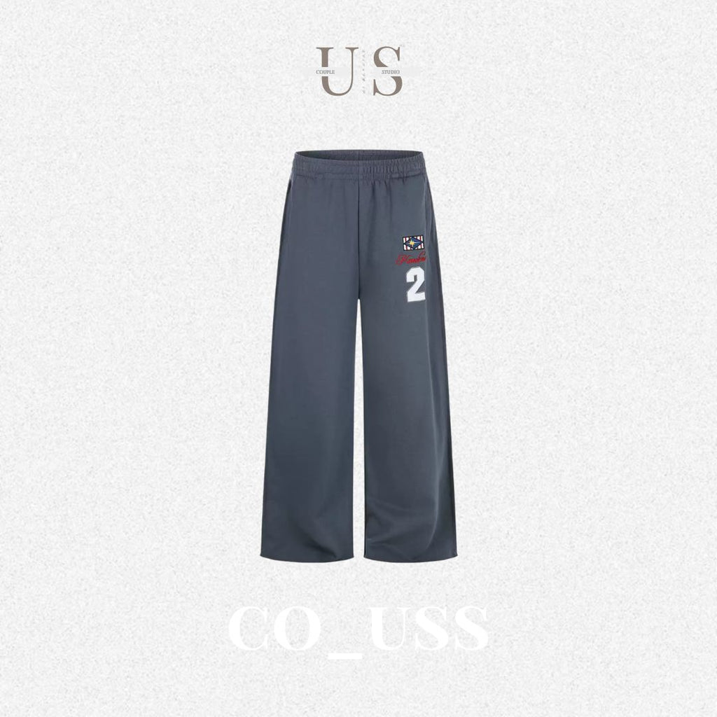 P0237 American Retro Straight Leg Personalised Embroidered Number Icons Sweatpants