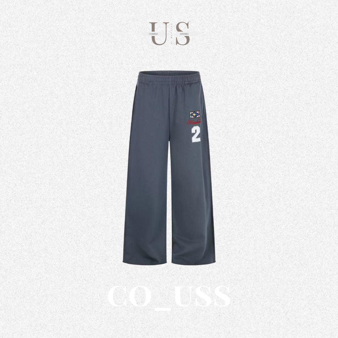 P0237 American Retro Straight Leg Personalised Embroidered Number Icons Sweatpants