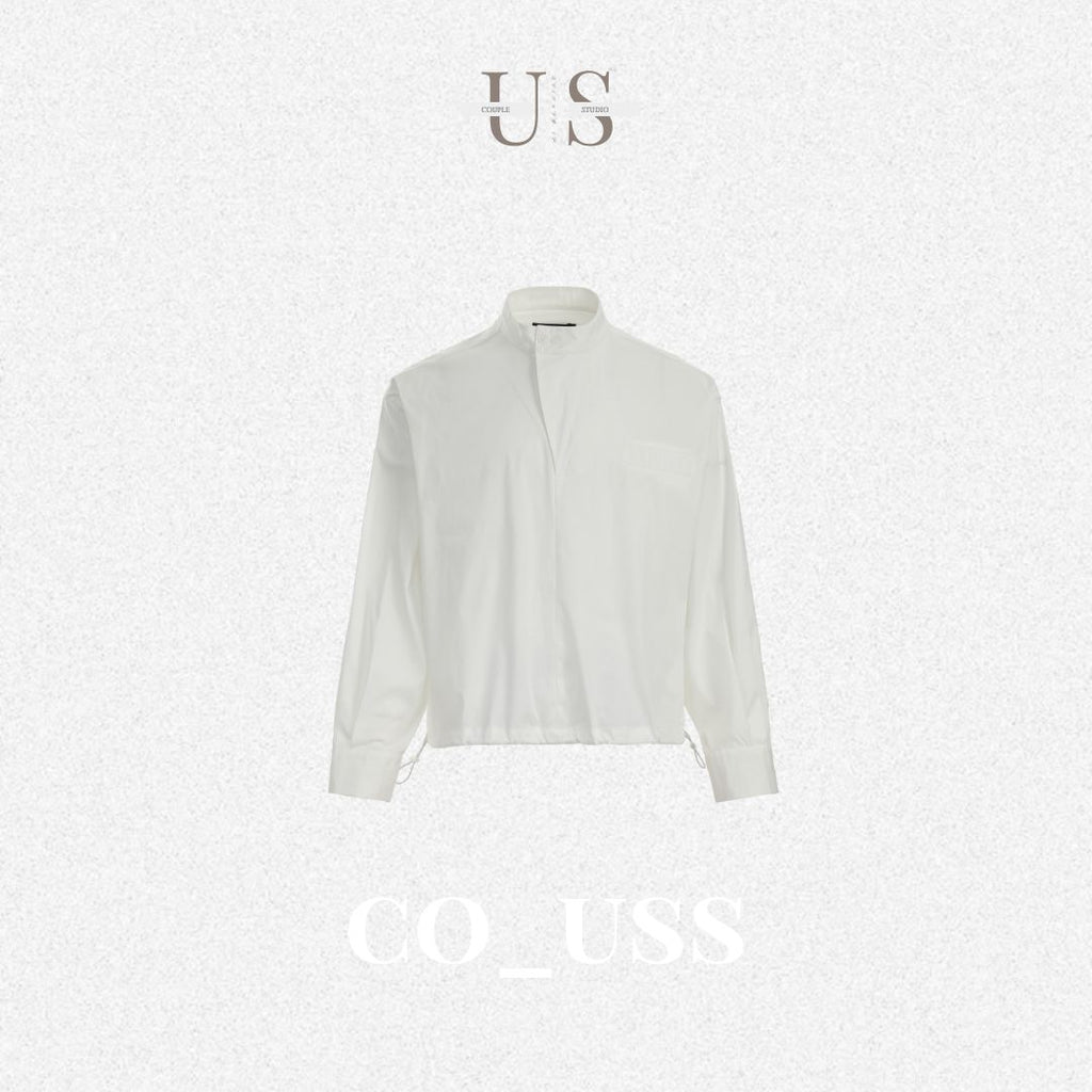 S0346 American-style short drawstring high-end half-zip stand-up collar loose pullover shirt