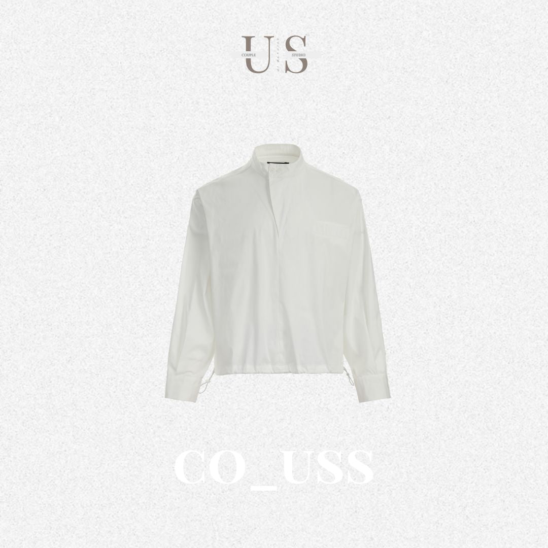 S0346 American-style short drawstring high-end half-zip stand-up collar loose pullover shirt