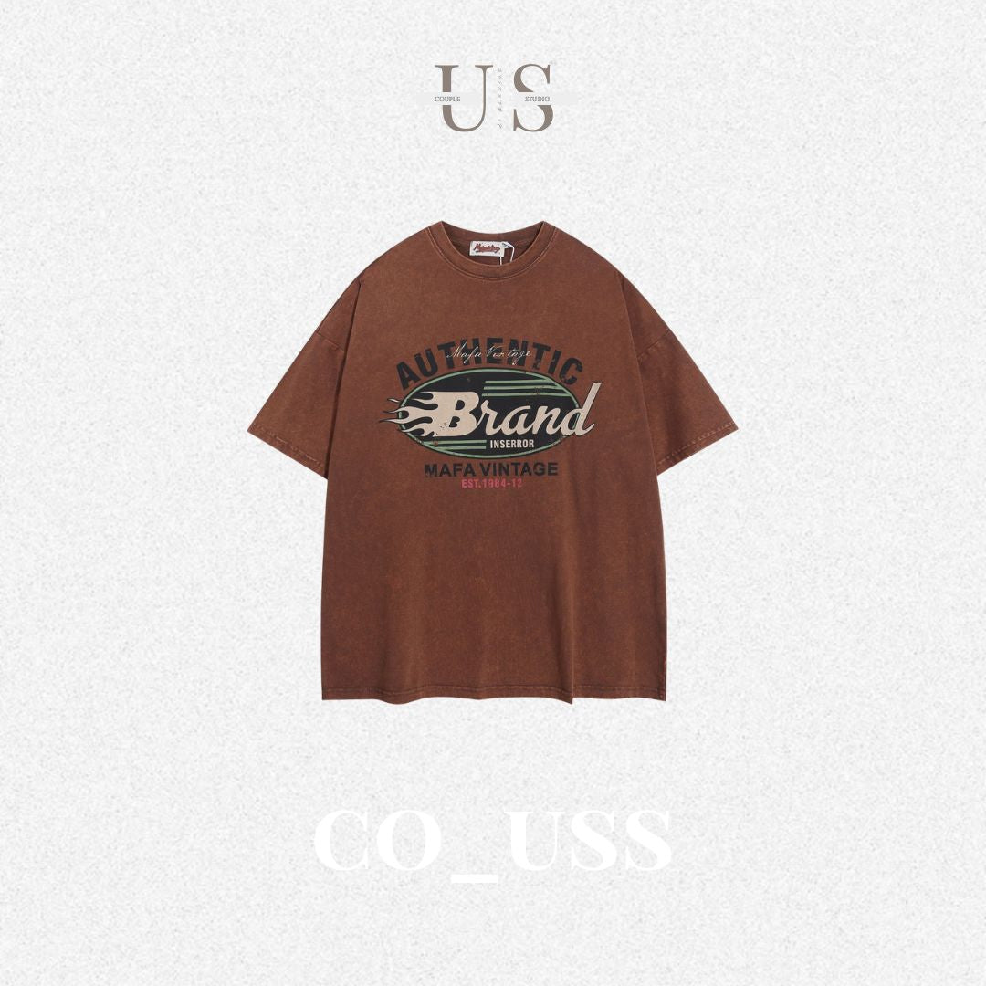 S0317 American retro washed distressed short-sleeved T-shirt