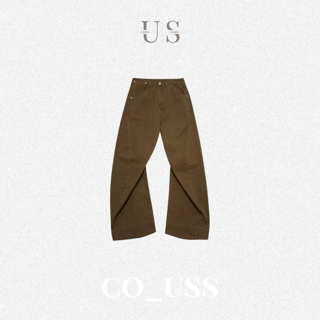 P0185 American-style washed 3D retro distressed curved trousers