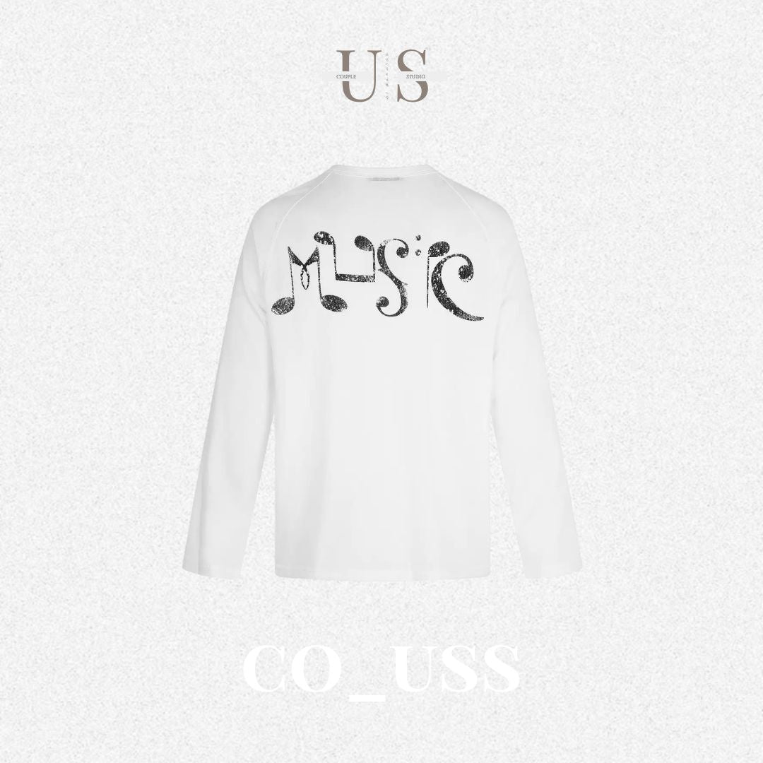 S0476 American Street Style Trendy Lyocell Fiber Musical Note Print Slimming Cover-Up Lightweight Long-Sleeve T-Shirt