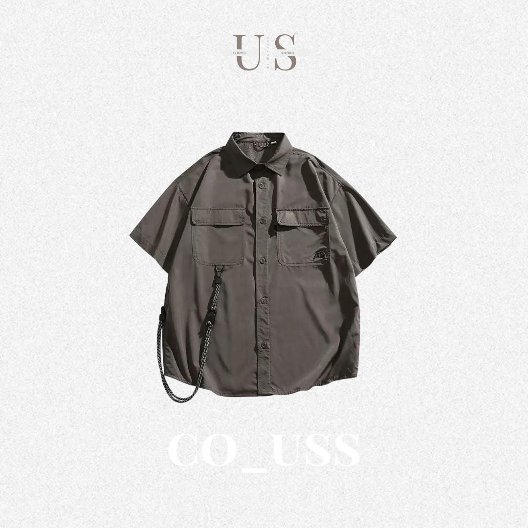 S0366 Outdoor Mountain Camping Style Jacket Vintage Work Shirt Loose Men's Short Sleeve Shirt