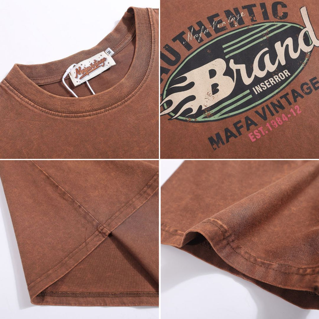 S0317 American retro washed distressed short-sleeved T-shirt