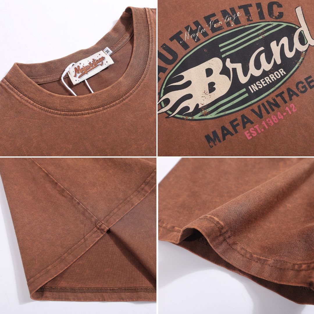 S0317 American retro washed distressed short-sleeved T-shirt