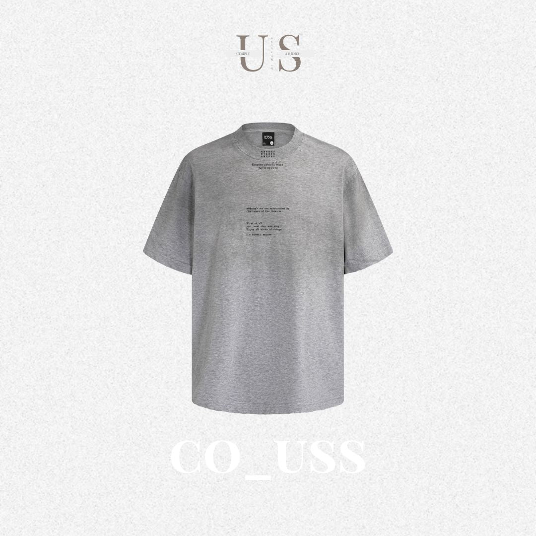 S0335 American style high-grade gradient color letter destruction short-sleeved T-shirt