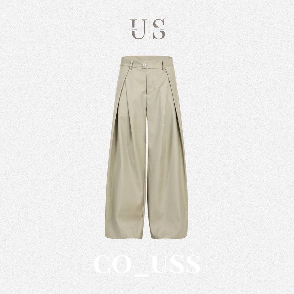 P0163 American Retro Unisex Trendy Pleated Deconstructed Design Men's Loose Fit Casual Trousers